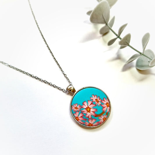 Large Round Pendant Necklace - Cherry Blossom