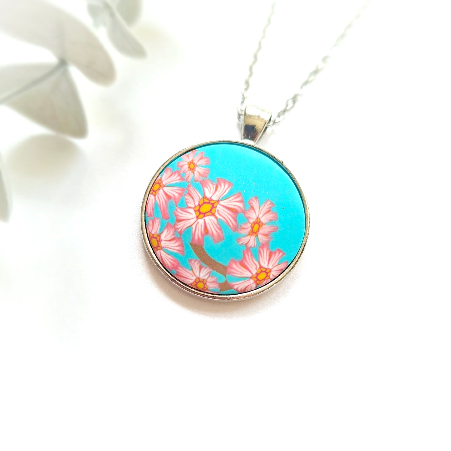 Large Round Pendant Necklace - Cherry Blossom