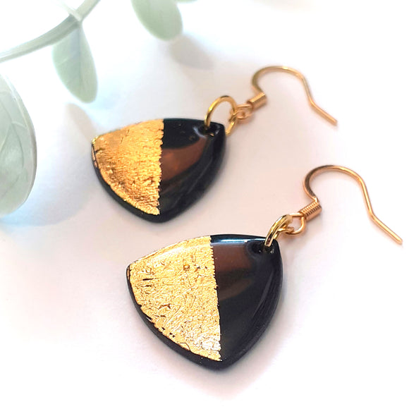 Black & Gold Marga dangly clay earrings